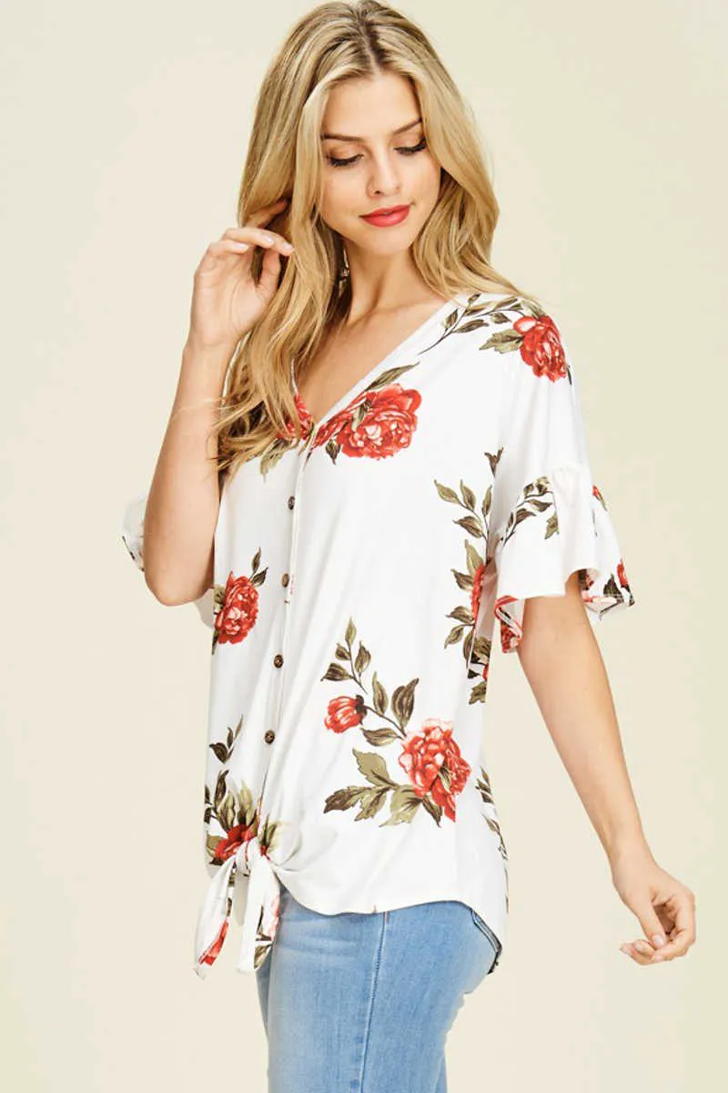 Easy Attitude - Floral Top Ivory