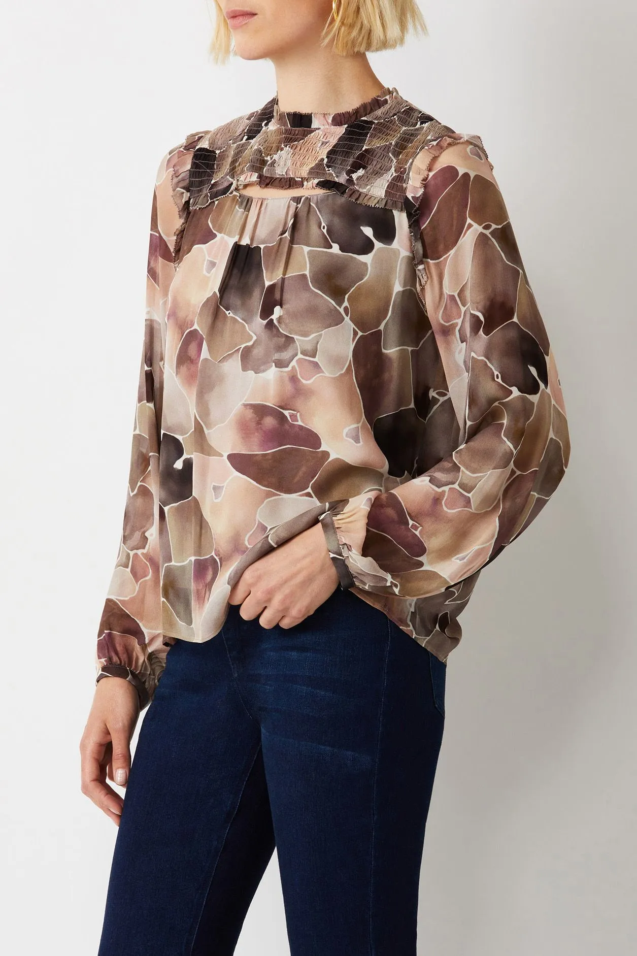 Ecru Designs High Neck Long Sleeve Multi Print Viscose Top