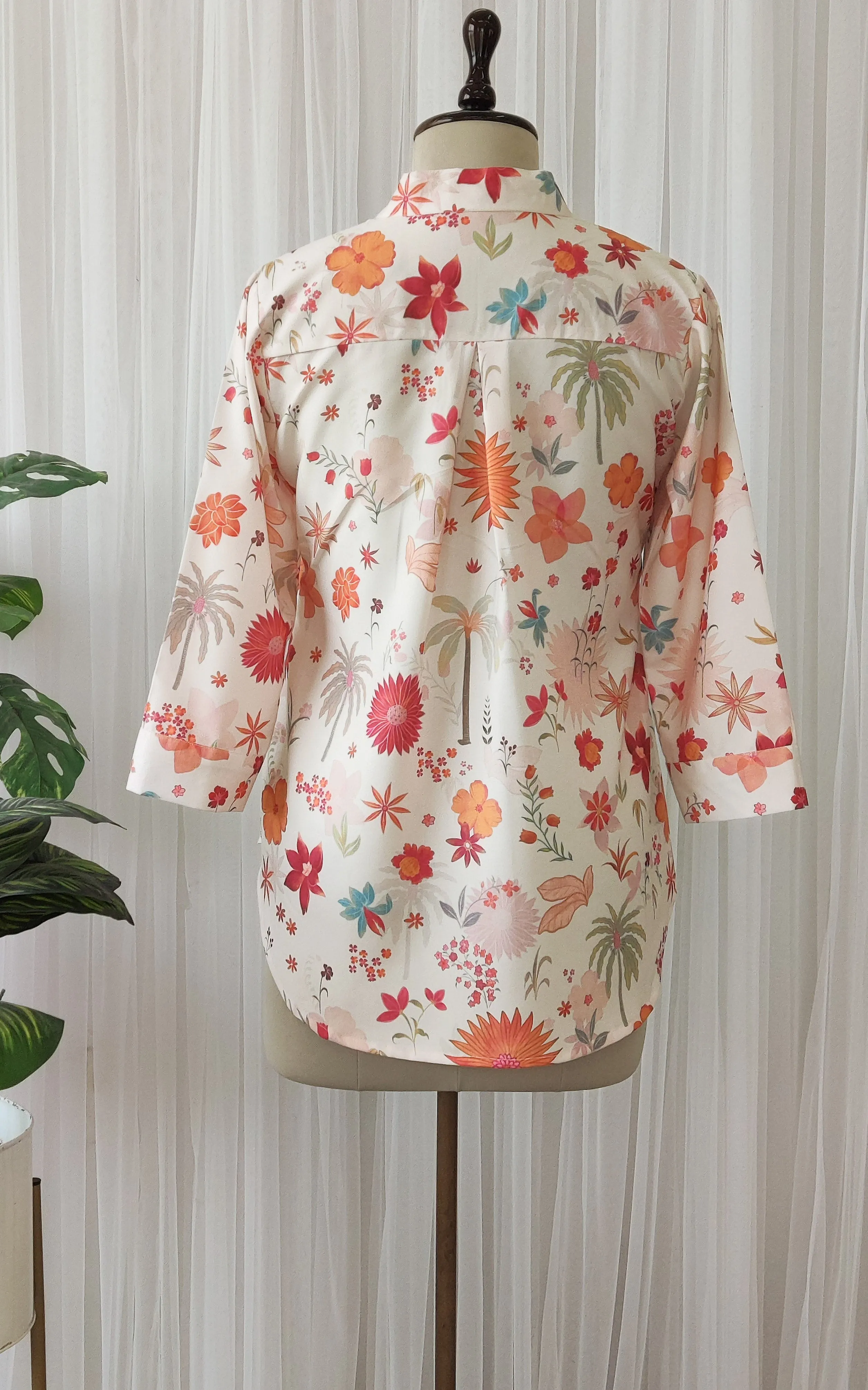 Ecru Tropical Print Crepe Top