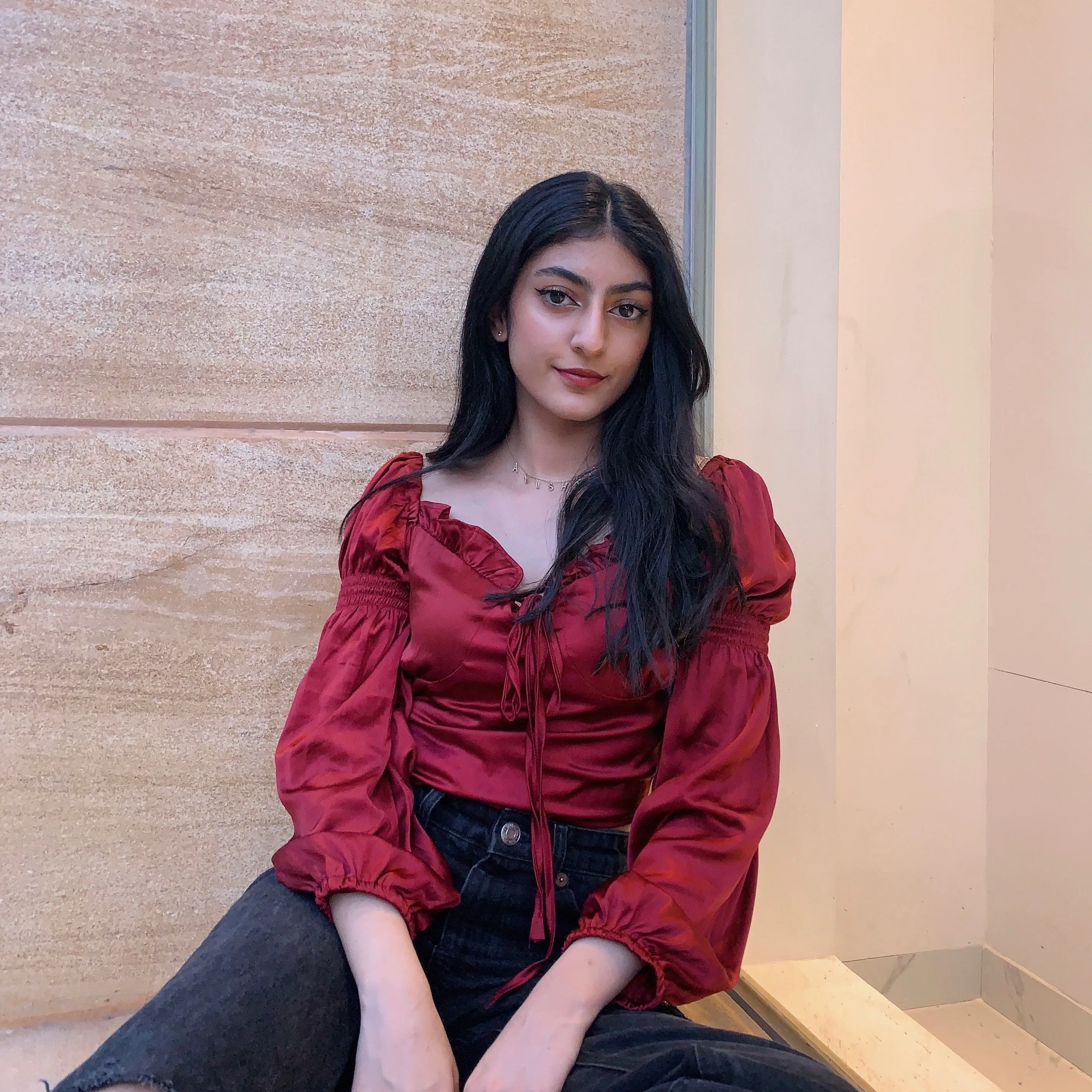 Elise maroon satin top