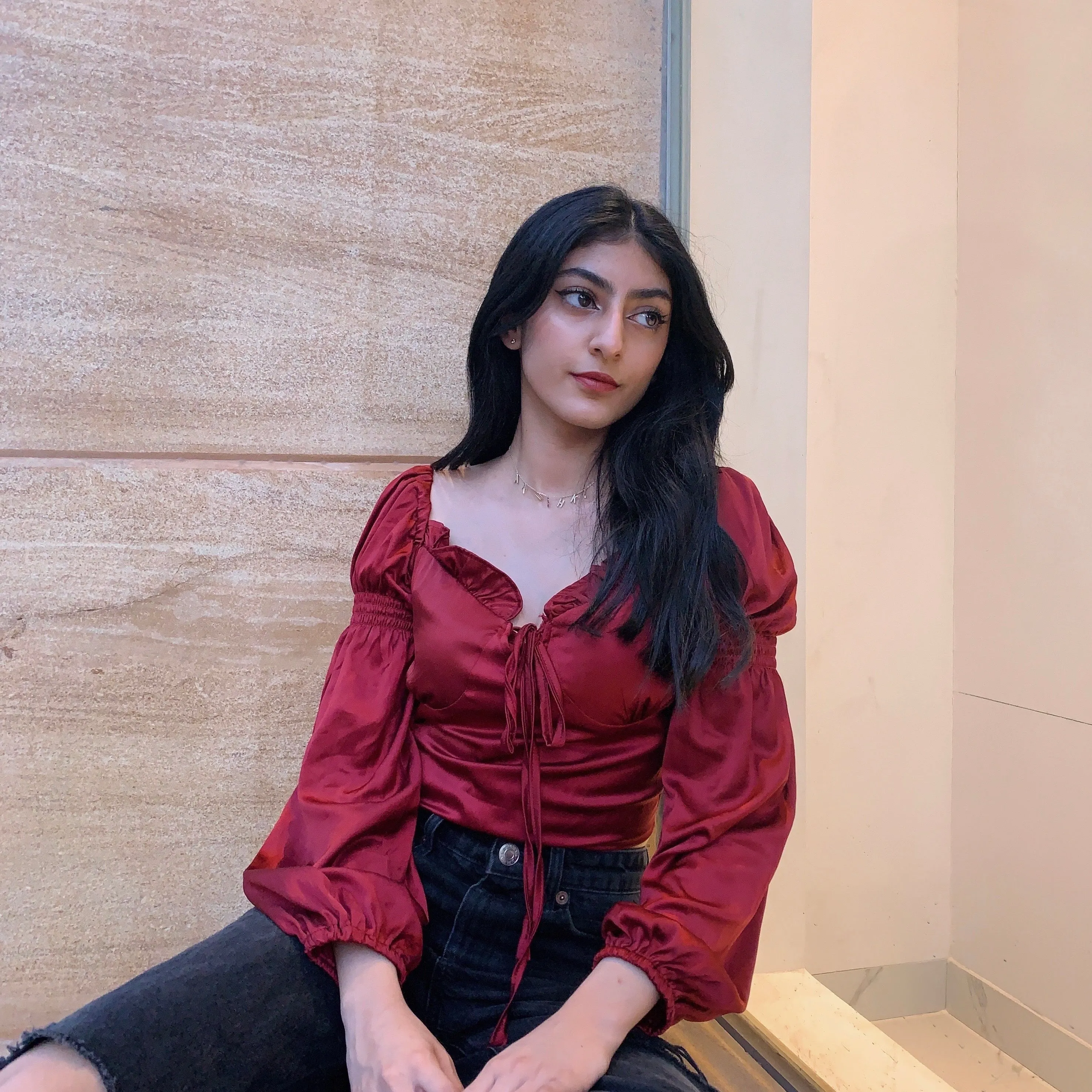 Elise maroon satin top