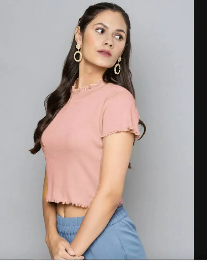 Elite Peach Solid Crop Top