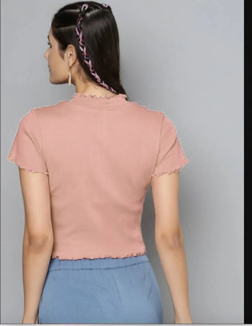 Elite Peach Solid Crop Top