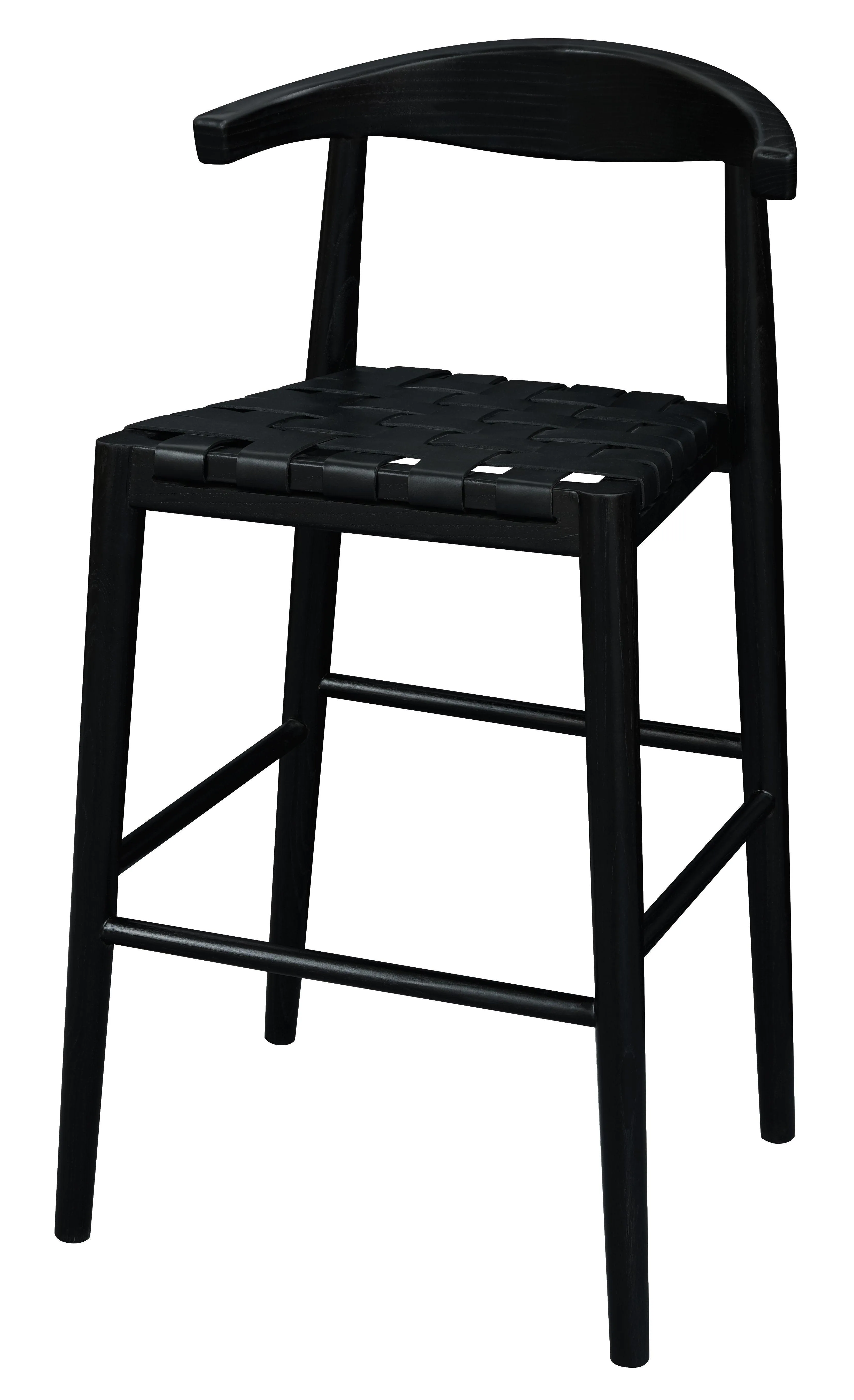 Elliot Solid Oak and Genuine Woven Leather Barstool - Set of 2 (Black)