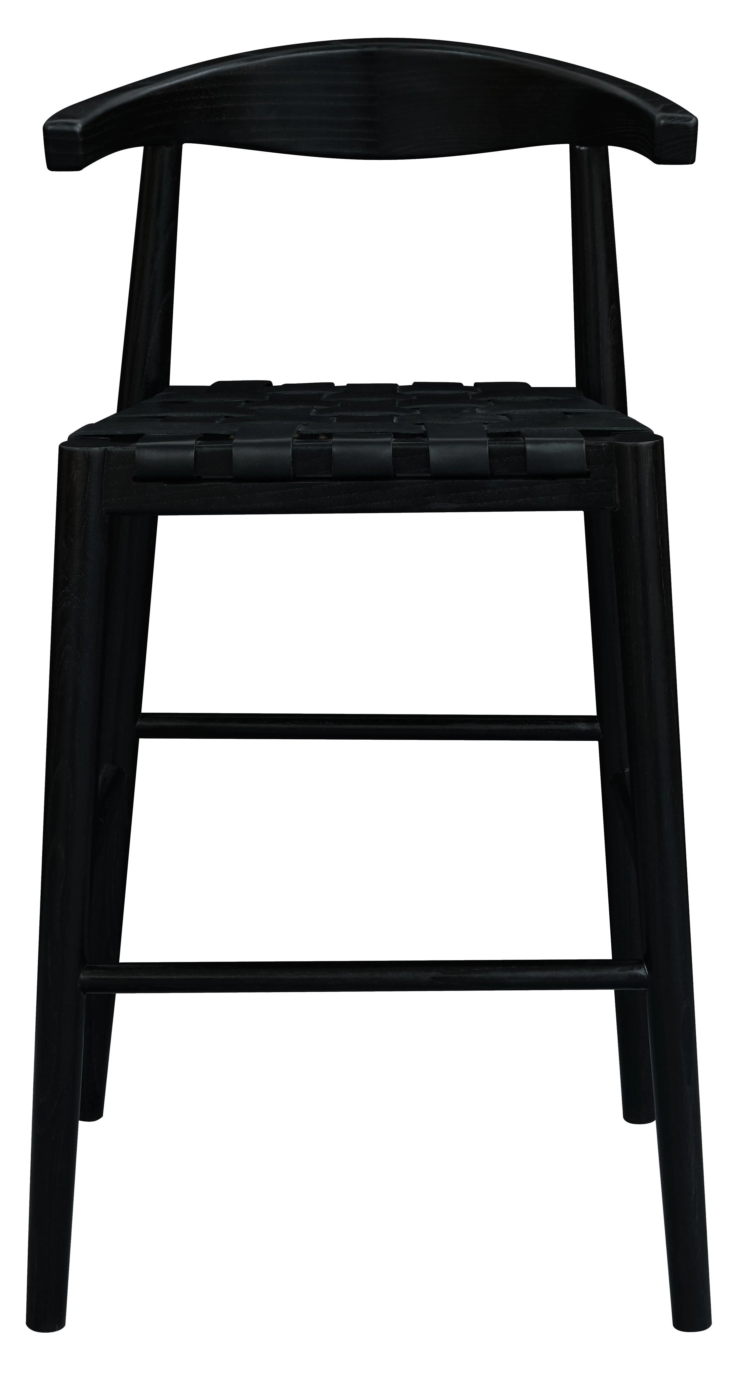 Elliot Solid Oak and Genuine Woven Leather Barstool - Set of 2 (Black)