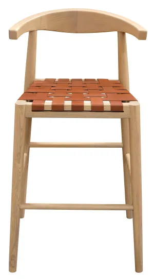 Elliot Solid Oak and Genuine Woven Leather Barstool - Set of 2 (Natural)