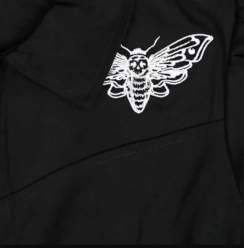 Embroidered Moth Black Western Women Top #E-MBWT