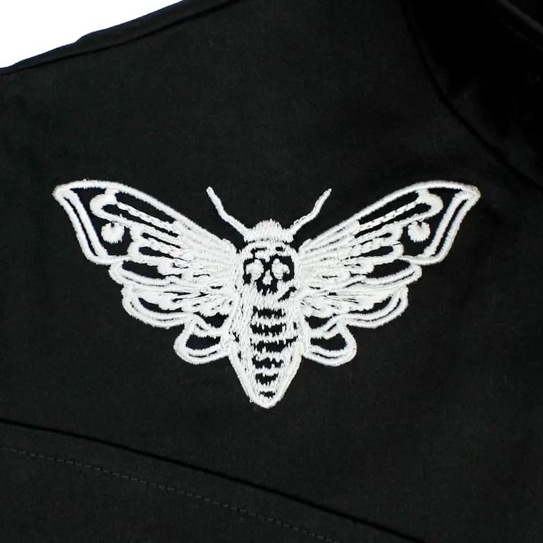 Embroidered Moth Black Western Women Top #E-MBWT
