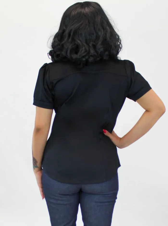 Embroidered Moth Black Western Women Top #E-MBWT