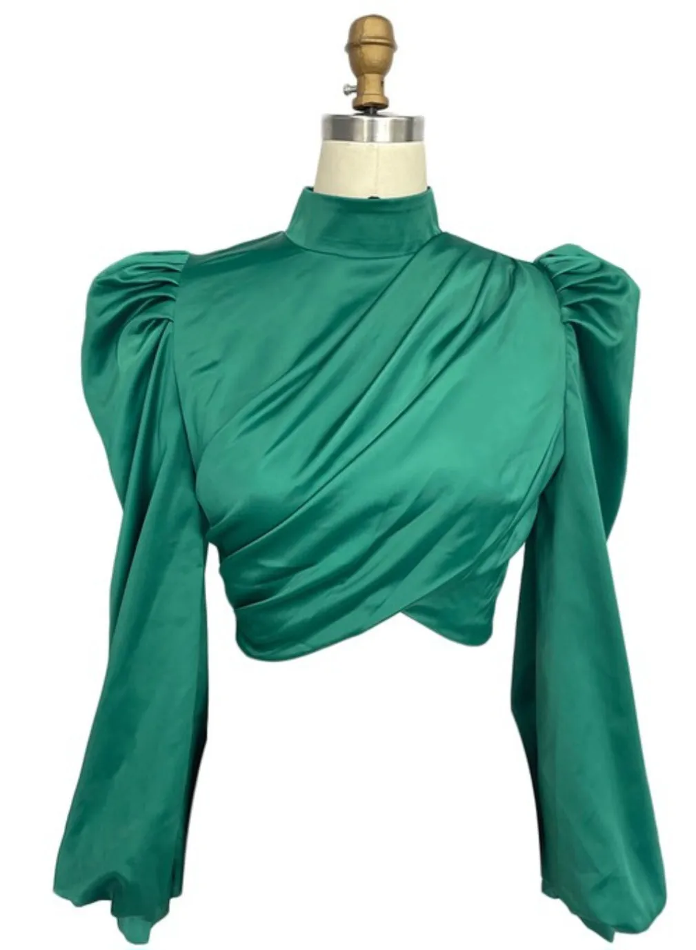 Emerald Green Puff Sleeve Crop Top