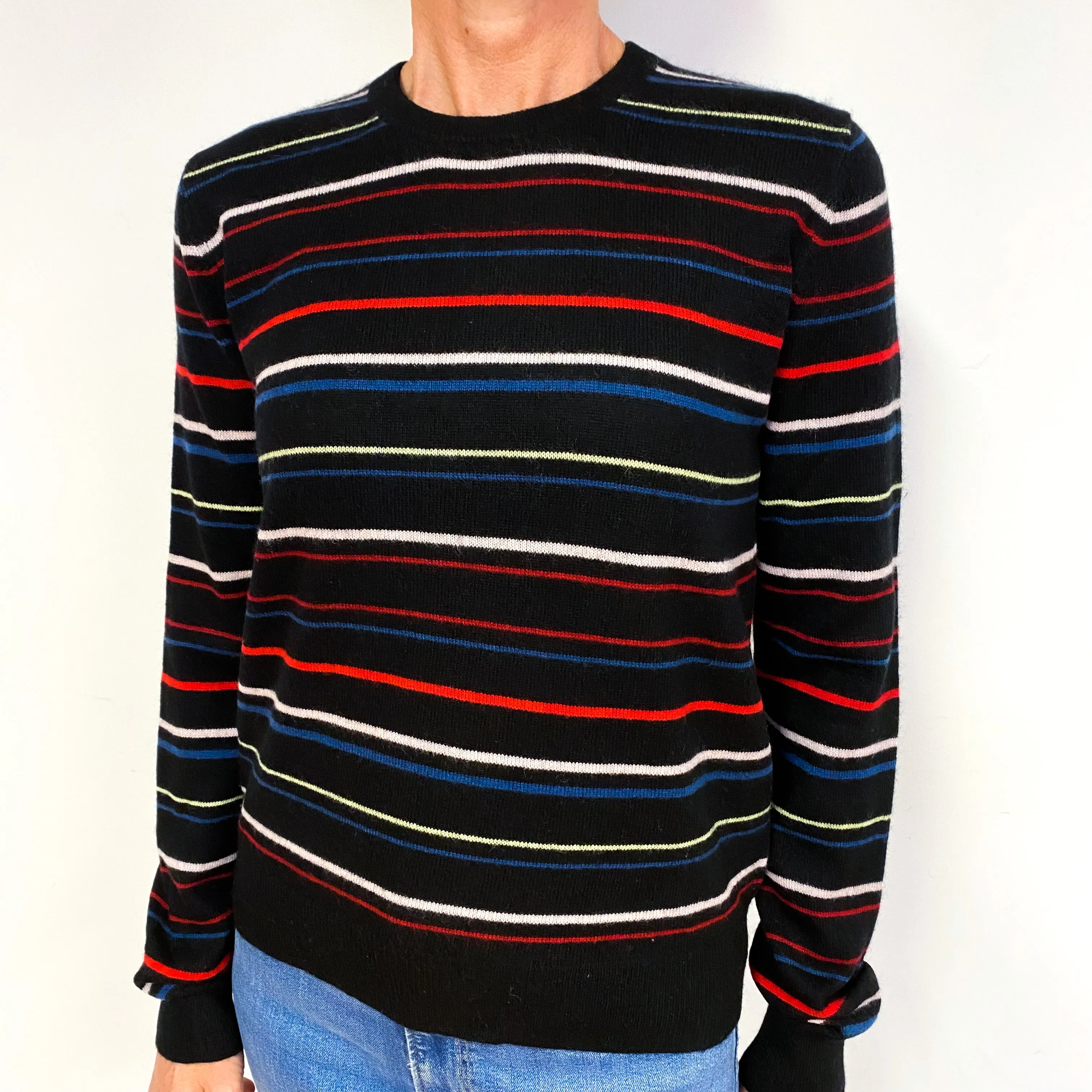 Equipment Black Colourful Stripe Cashmere Crew Neck Jumper Medium
