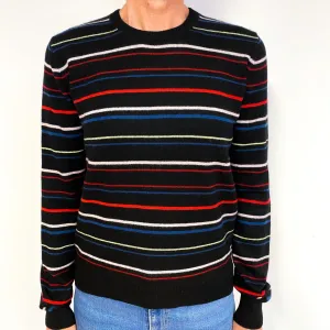 Equipment Black Colourful Stripe Cashmere Crew Neck Jumper Medium