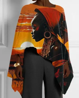 Ethnic Style African Girls Casual Print Irregular Hem Women's Top