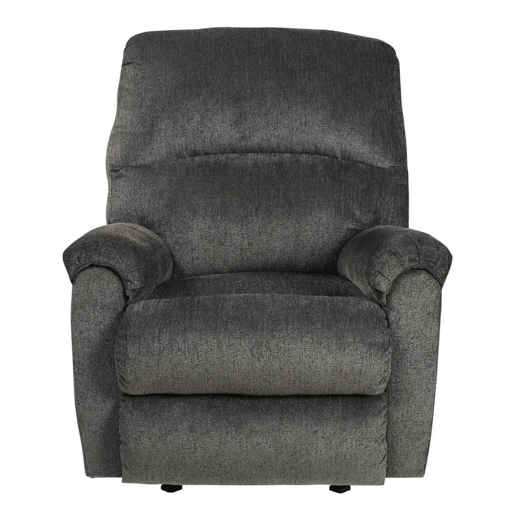 Fabric Upholstered Rocker Recliner with Pillow Top Arm, Smoke Gray By Casagear Home