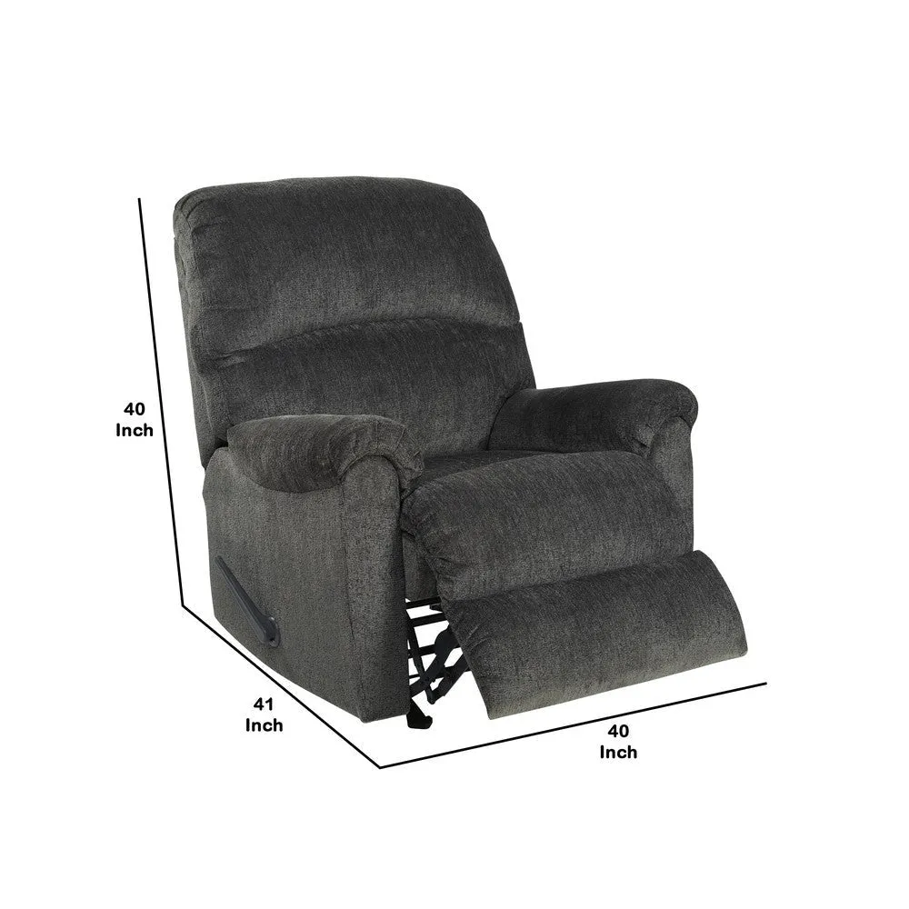 Fabric Upholstered Rocker Recliner with Pillow Top Arm, Smoke Gray By Casagear Home