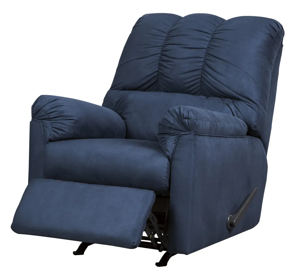 Fabric Upholstered Rocker Recliner with Tufted Backrest, Blue By Casagear Home