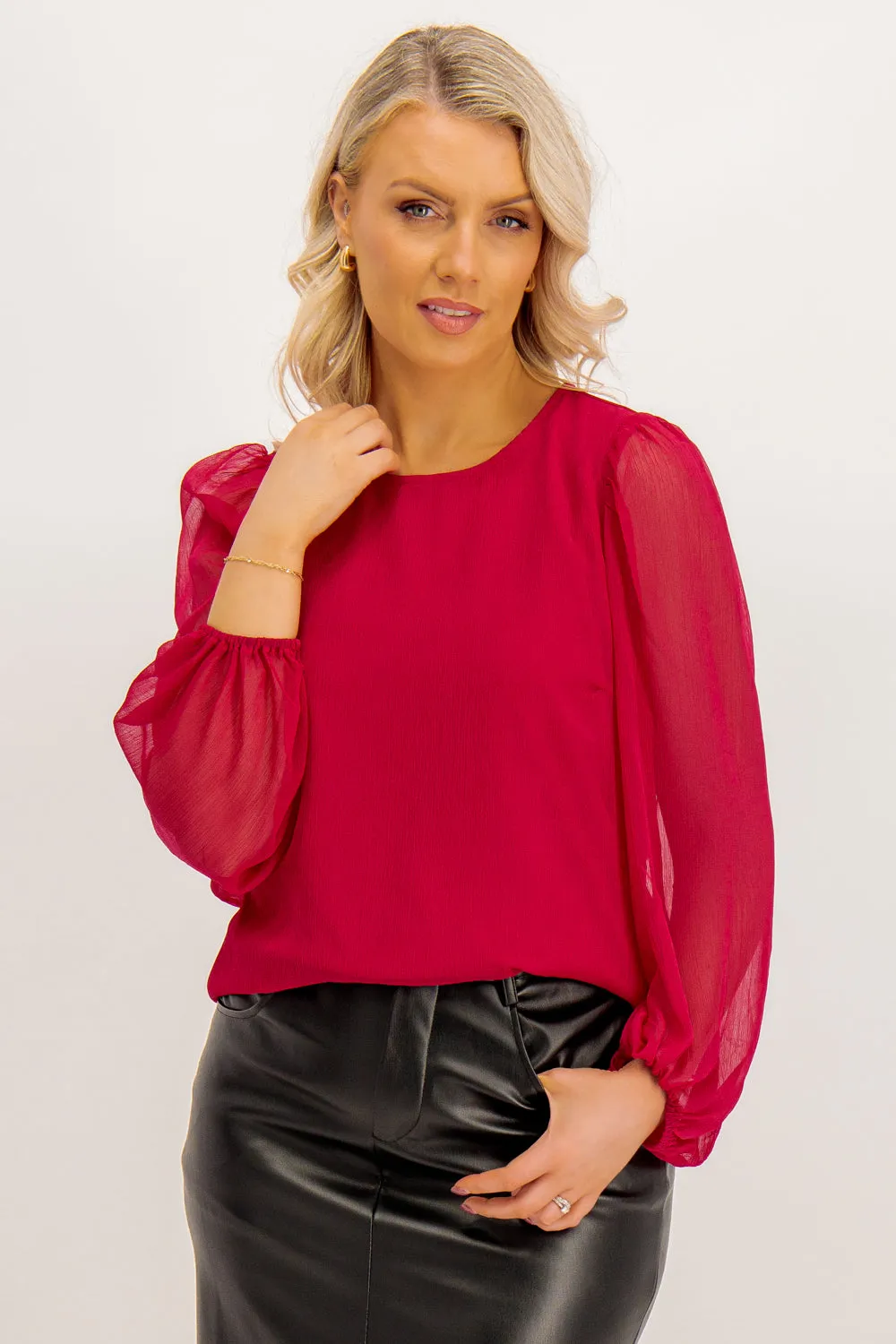 Falia O-Neck Cerise Pink Top