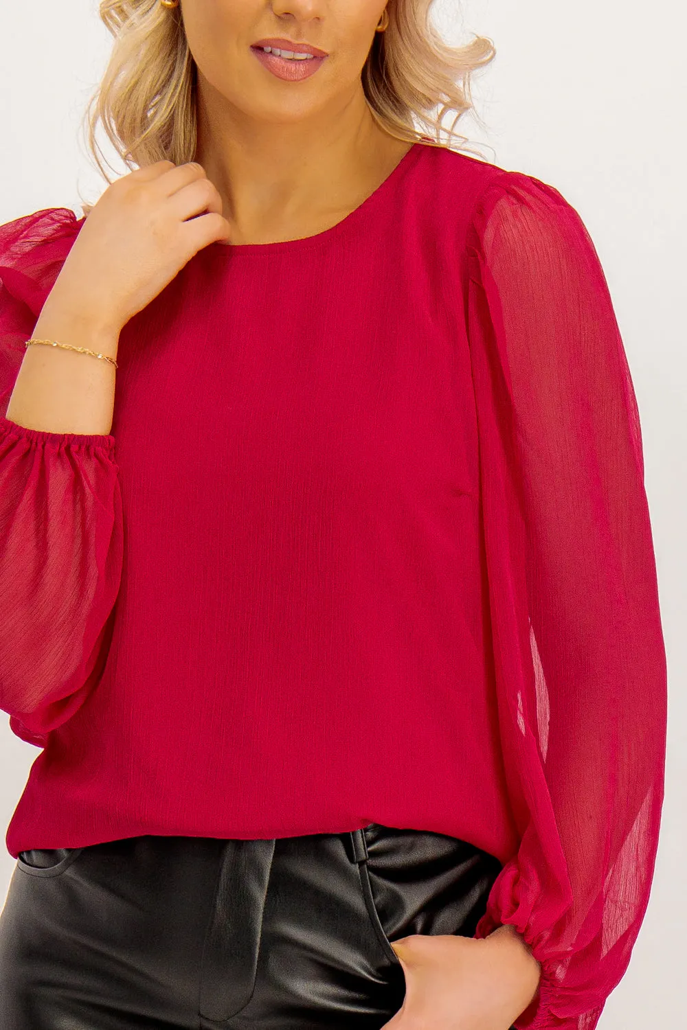 Falia O-Neck Cerise Pink Top