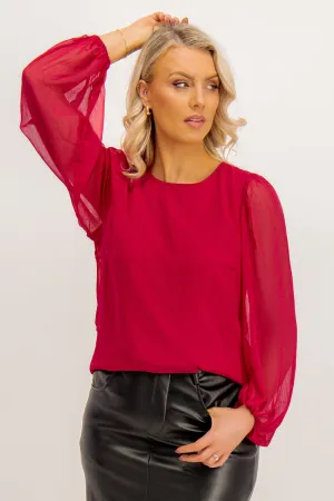 Falia O-Neck Cerise Pink Top