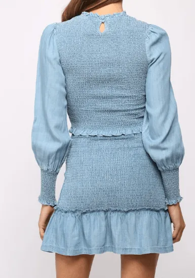 FATE Long Sleeve Sky Blue Sheered Bodice Top Z005