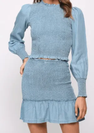 FATE Long Sleeve Sky Blue Sheered Bodice Top Z005