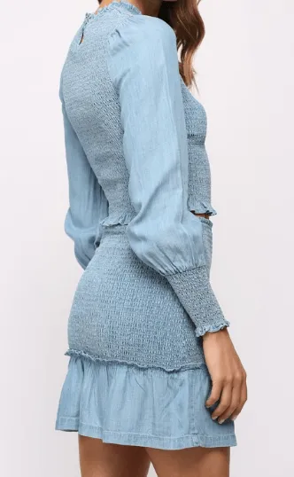 FATE Long Sleeve Sky Blue Sheered Bodice Top Z005