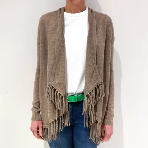 Fawn Beige Cashmere Tassel Edges Waterfall Cardigan Small