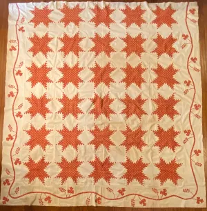 Feathered Stars Quilt Top with Border circa 1840’s