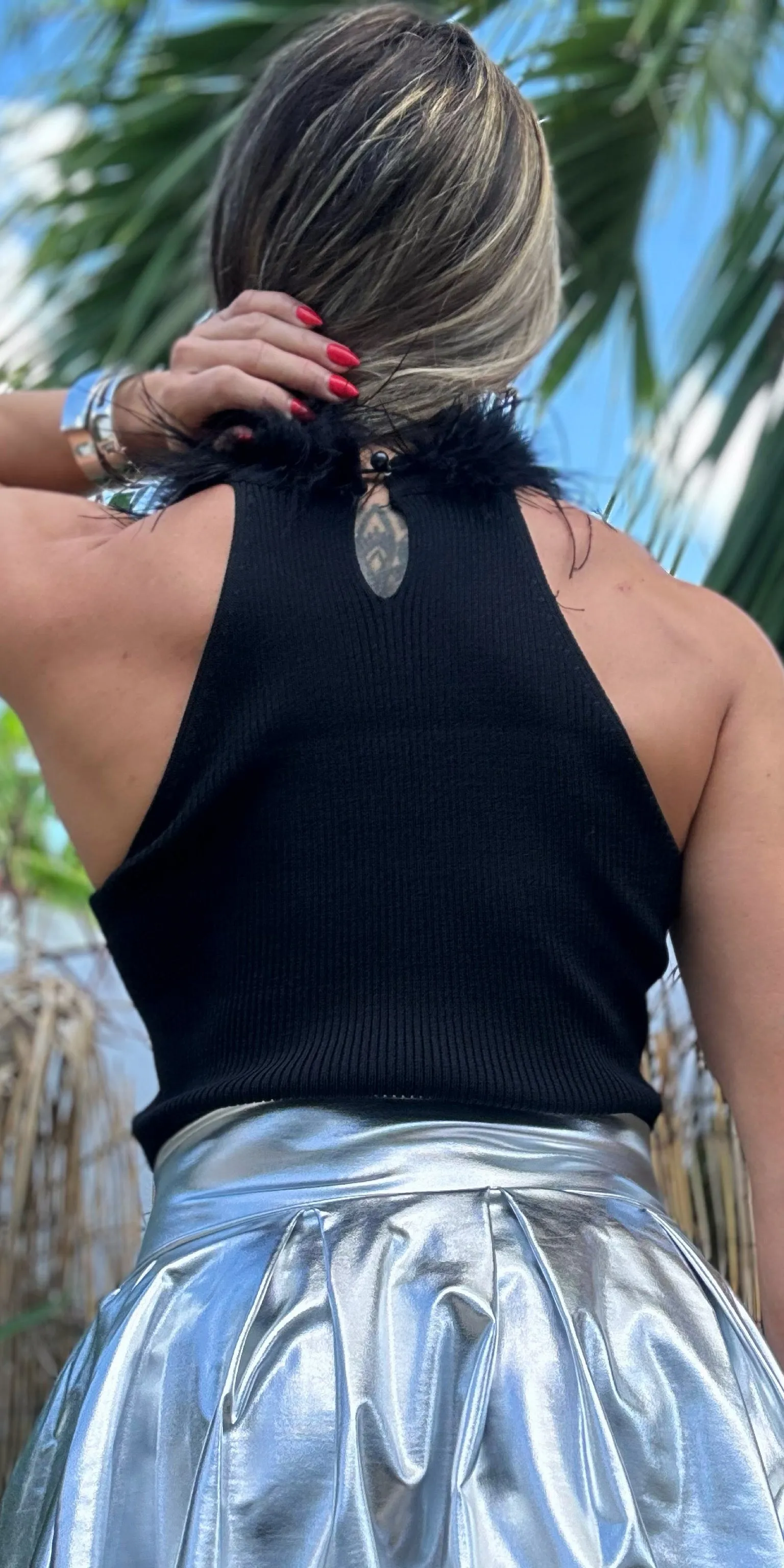 Feathers Neck Crop Top