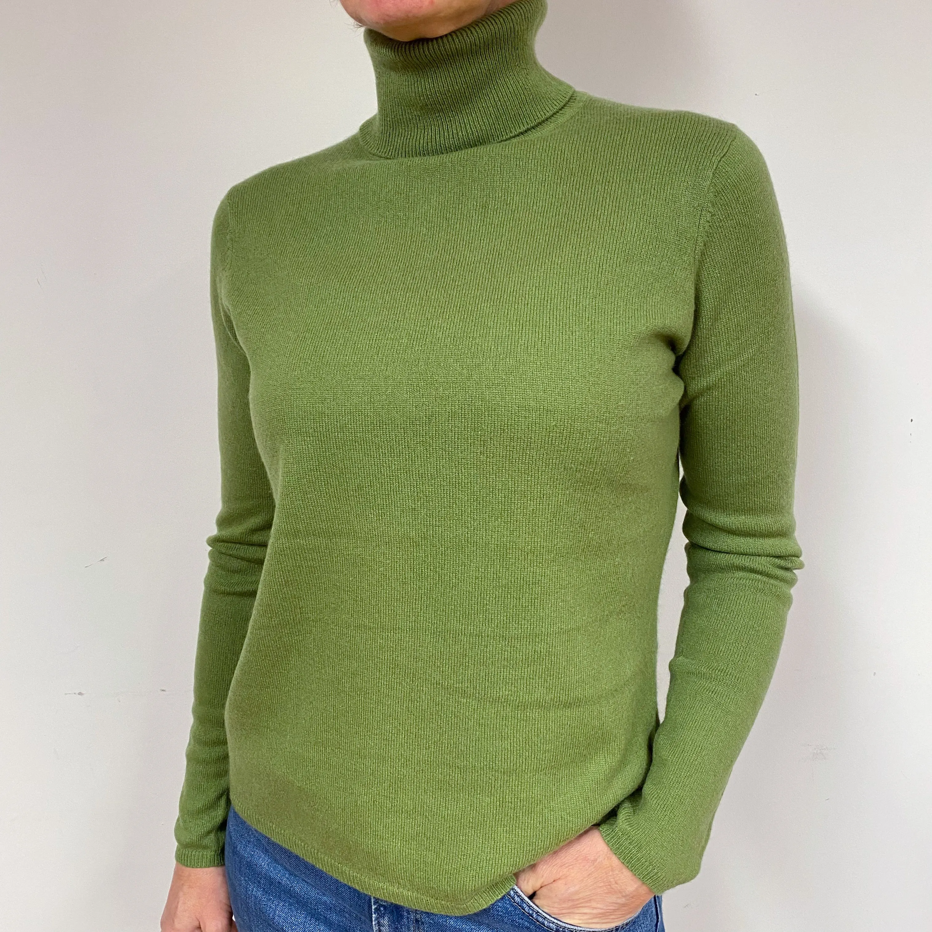 Fern Green Cashmere Polo Neck Jumper Medium