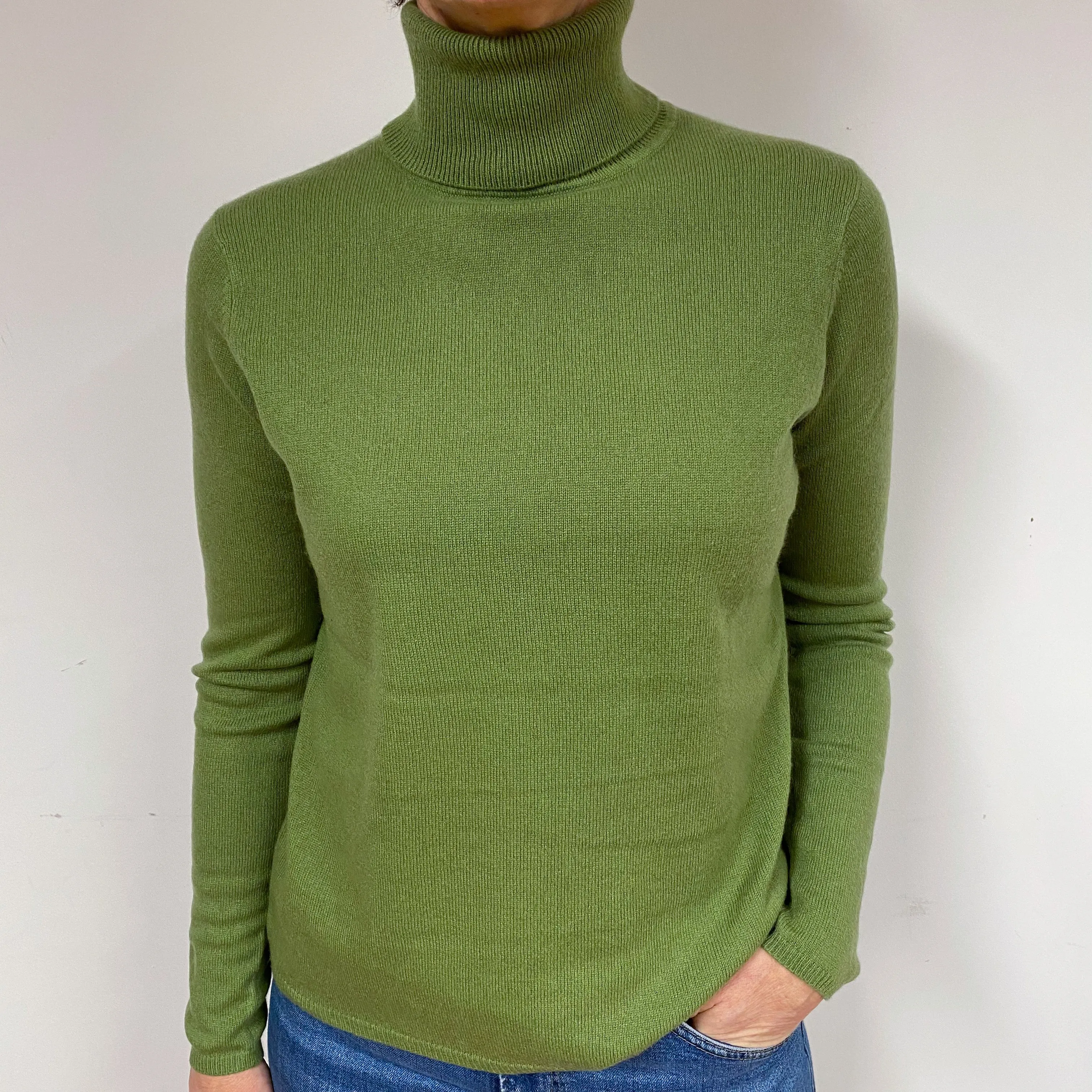 Fern Green Cashmere Polo Neck Jumper Medium