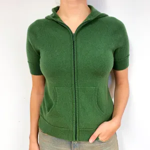 Fern Green Cashmere Short Sleeve Hoodie Cardigan Small