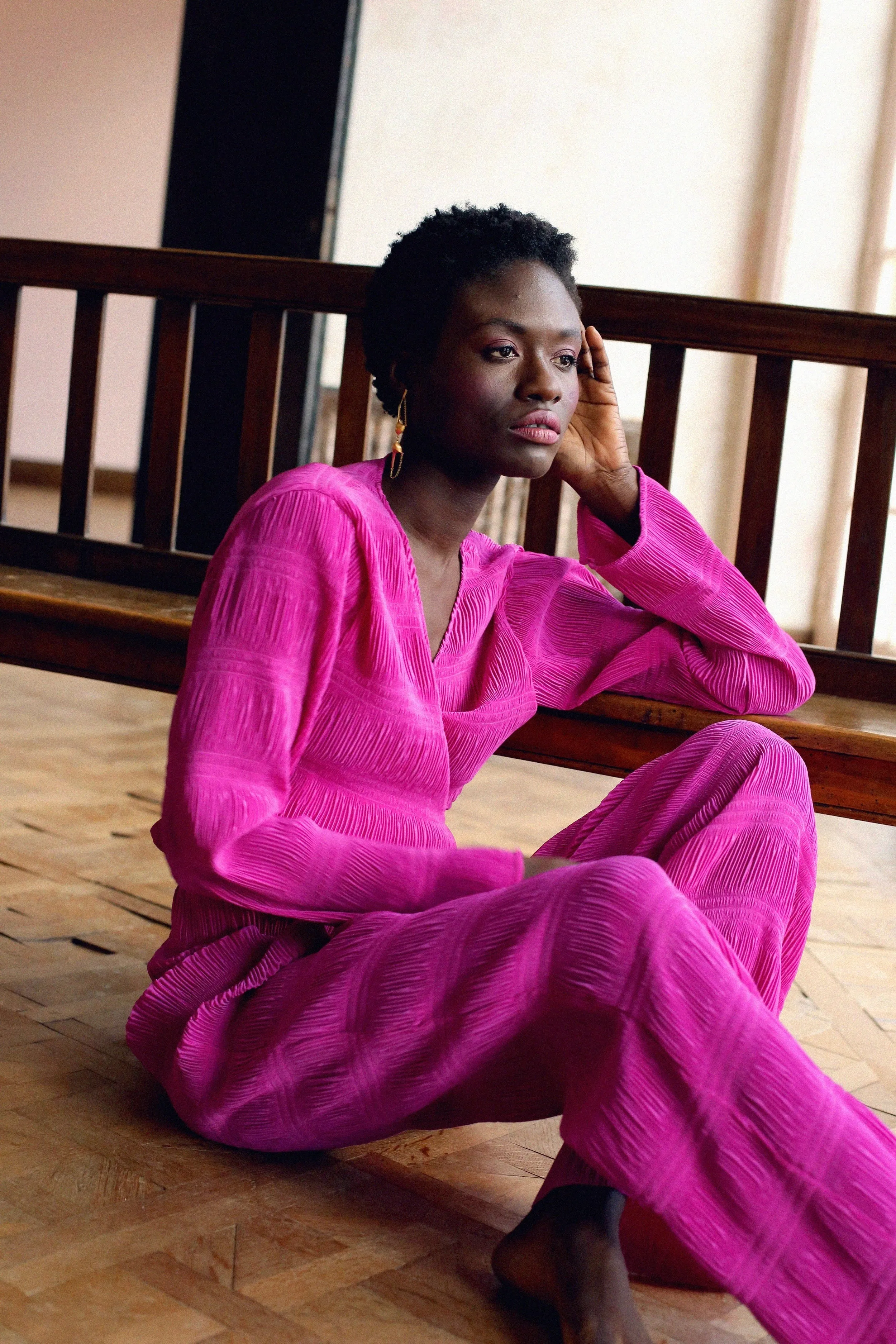 Fete Imperiale - Bonifacio Wrap Blouse: Fuchsia Pleats