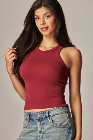Fine Ribbed Seamless High Neck Tank Top