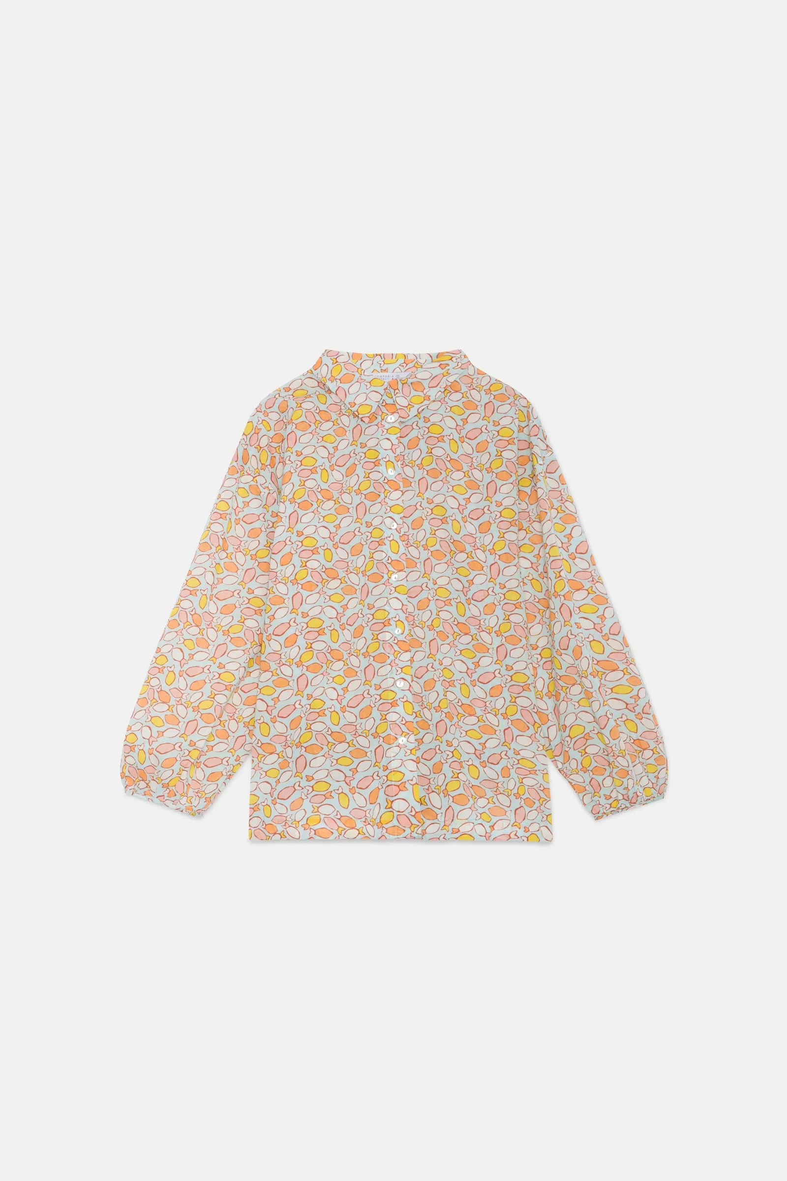 Fish Print Oversized Long-Sleeved Shirt