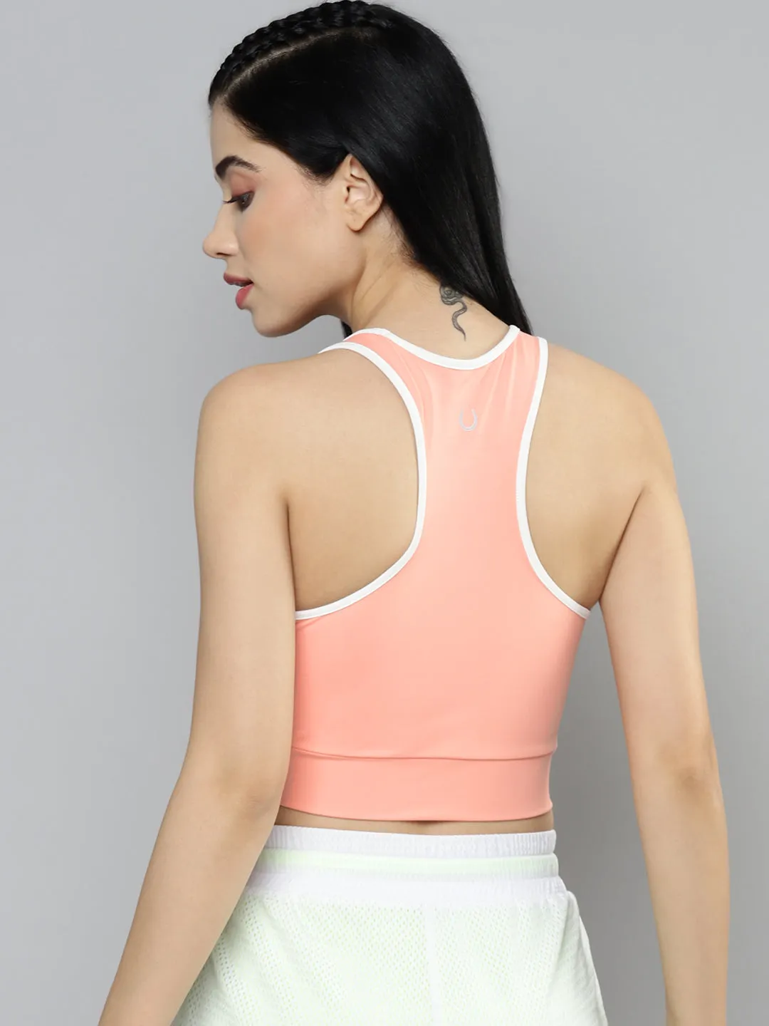 Fitkin Peach Solid Front Zipper Crop Top