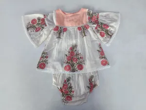 Floral Bell Sleeves Dress & Diaper Cover Set