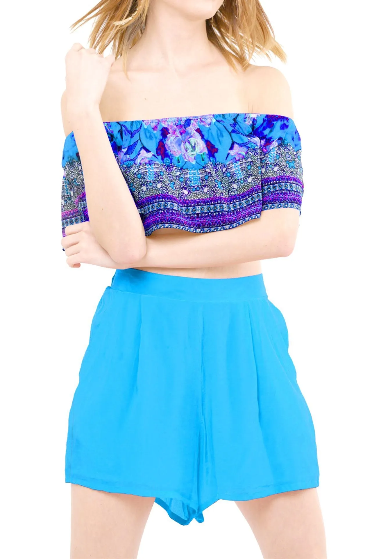 Floral Crop Top-Azure
