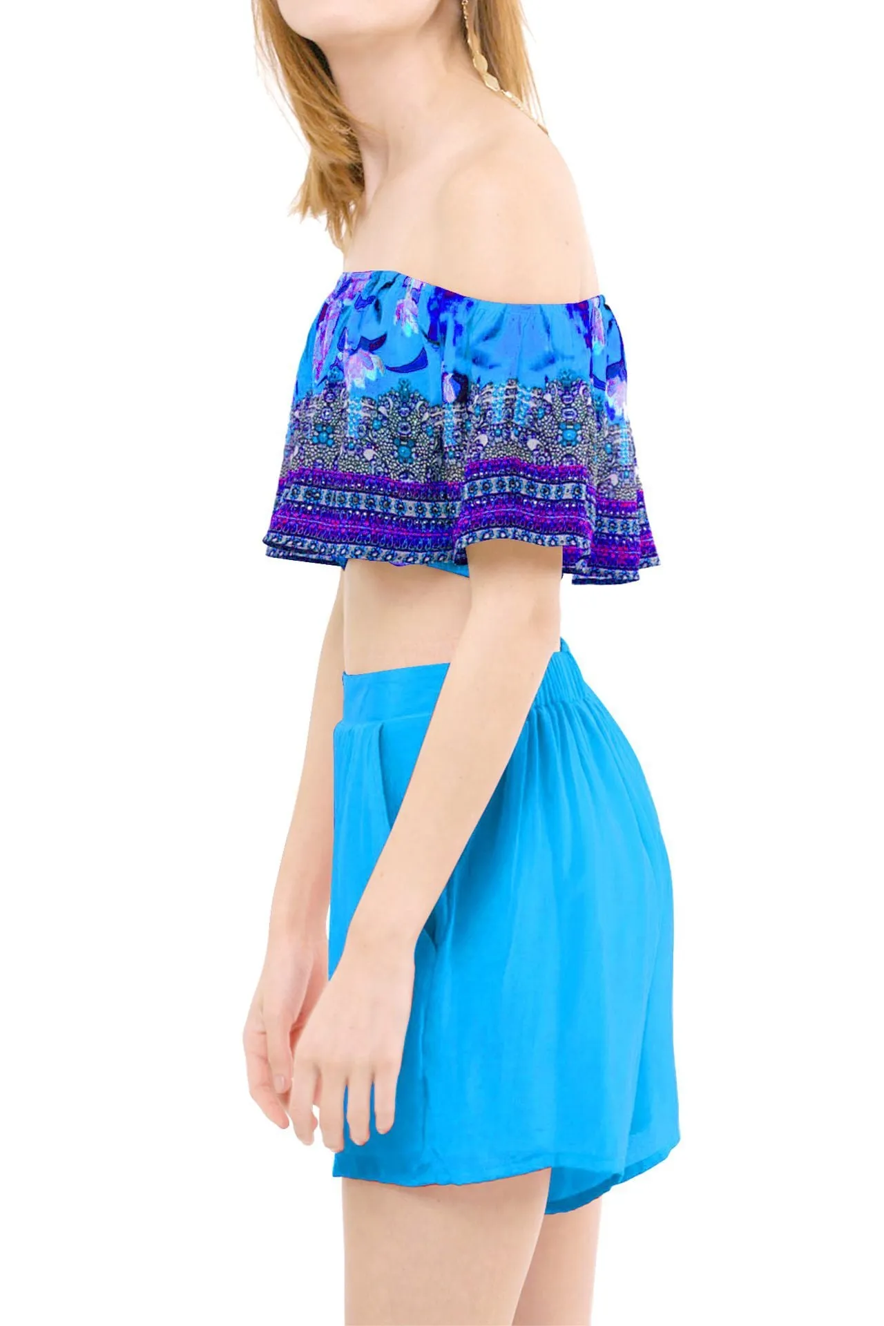 Floral Crop Top-Azure