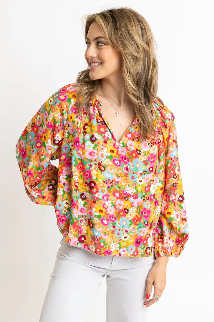 Floral Garden Vneck Rope Trim Top