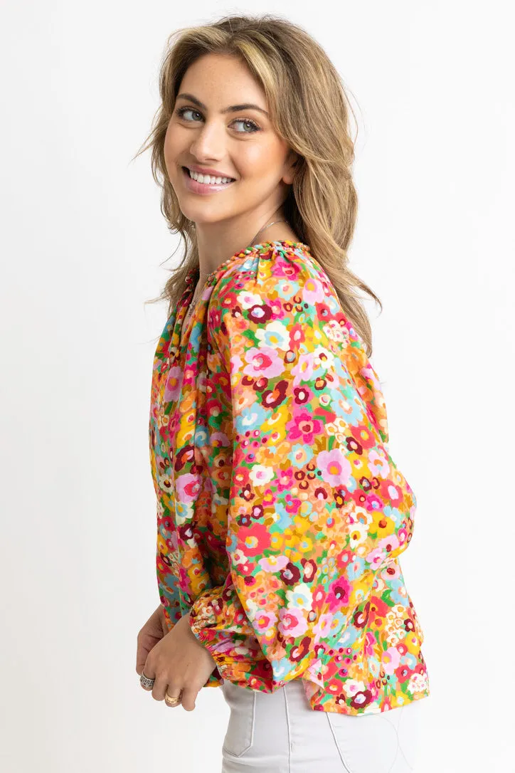 Floral Garden Vneck Rope Trim Top