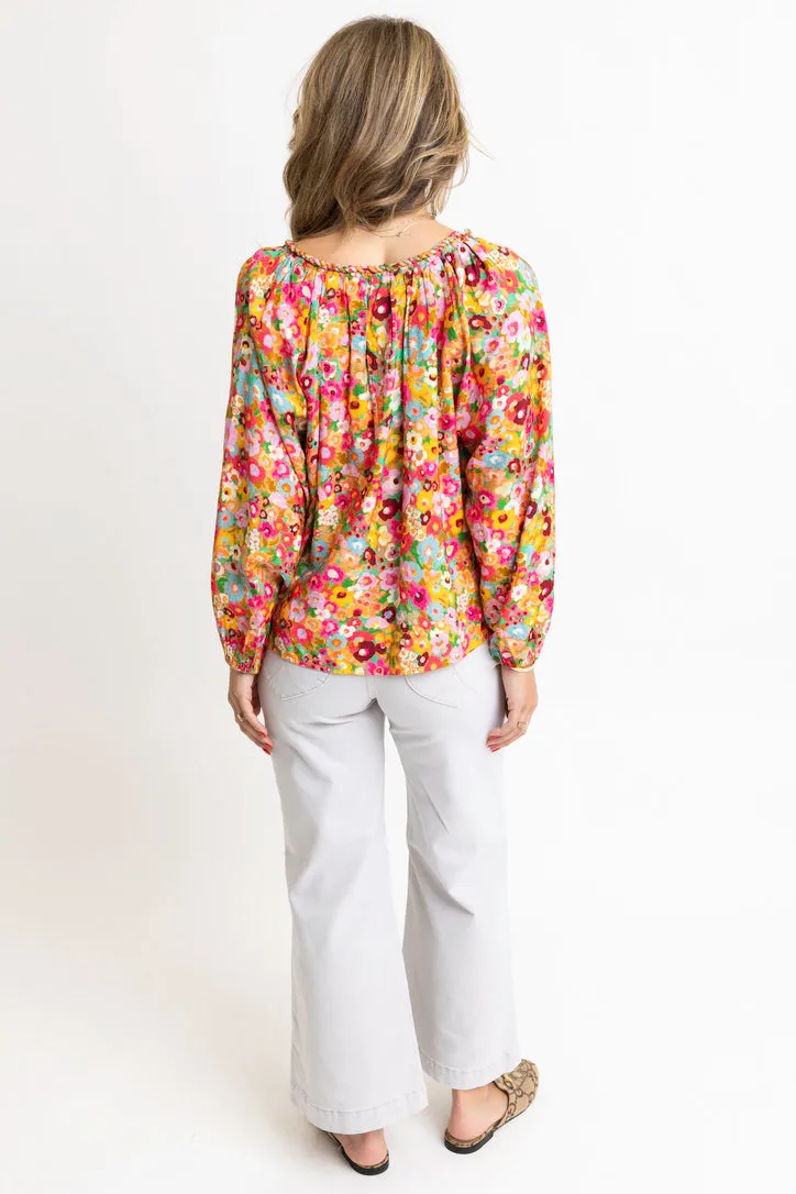 Floral Garden Vneck Rope Trim Top
