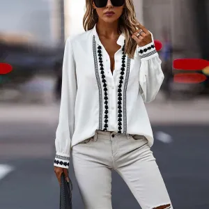 Floral Lace Trims Button Blouse