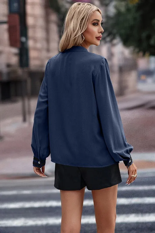 Floral Lace Trims Button Blouse