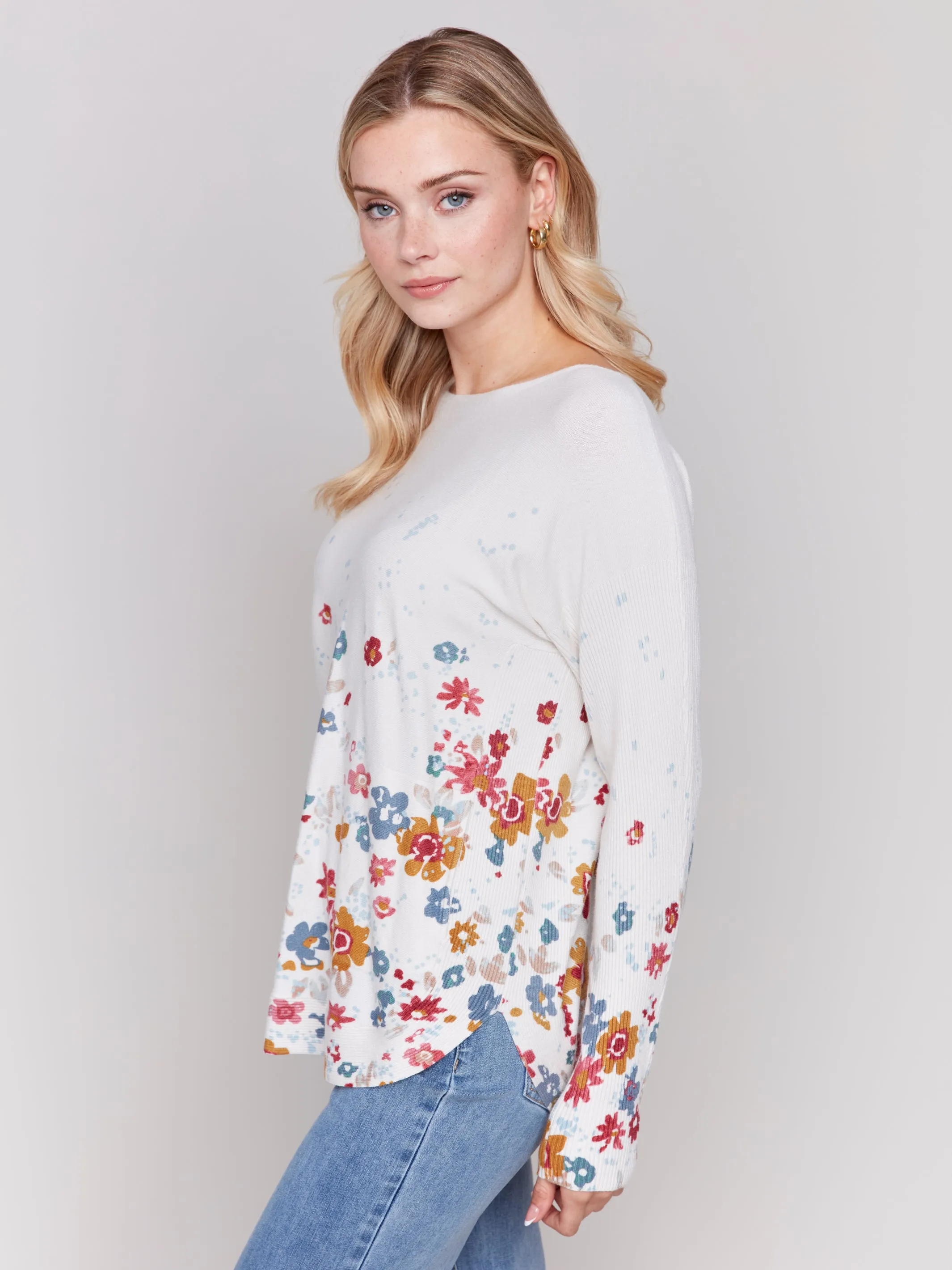 Floral Round Hem Sweater #170
