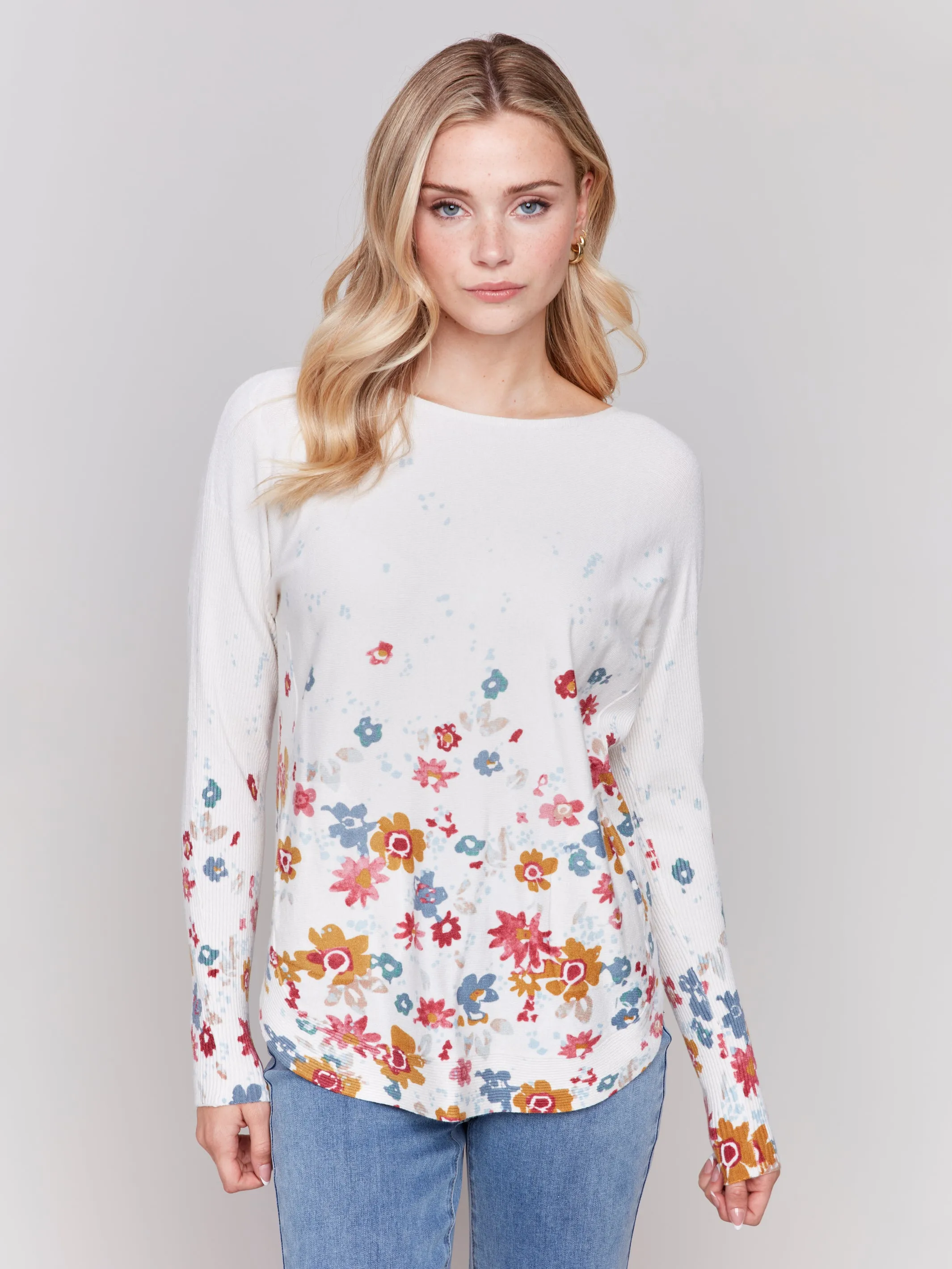 Floral Round Hem Sweater #170