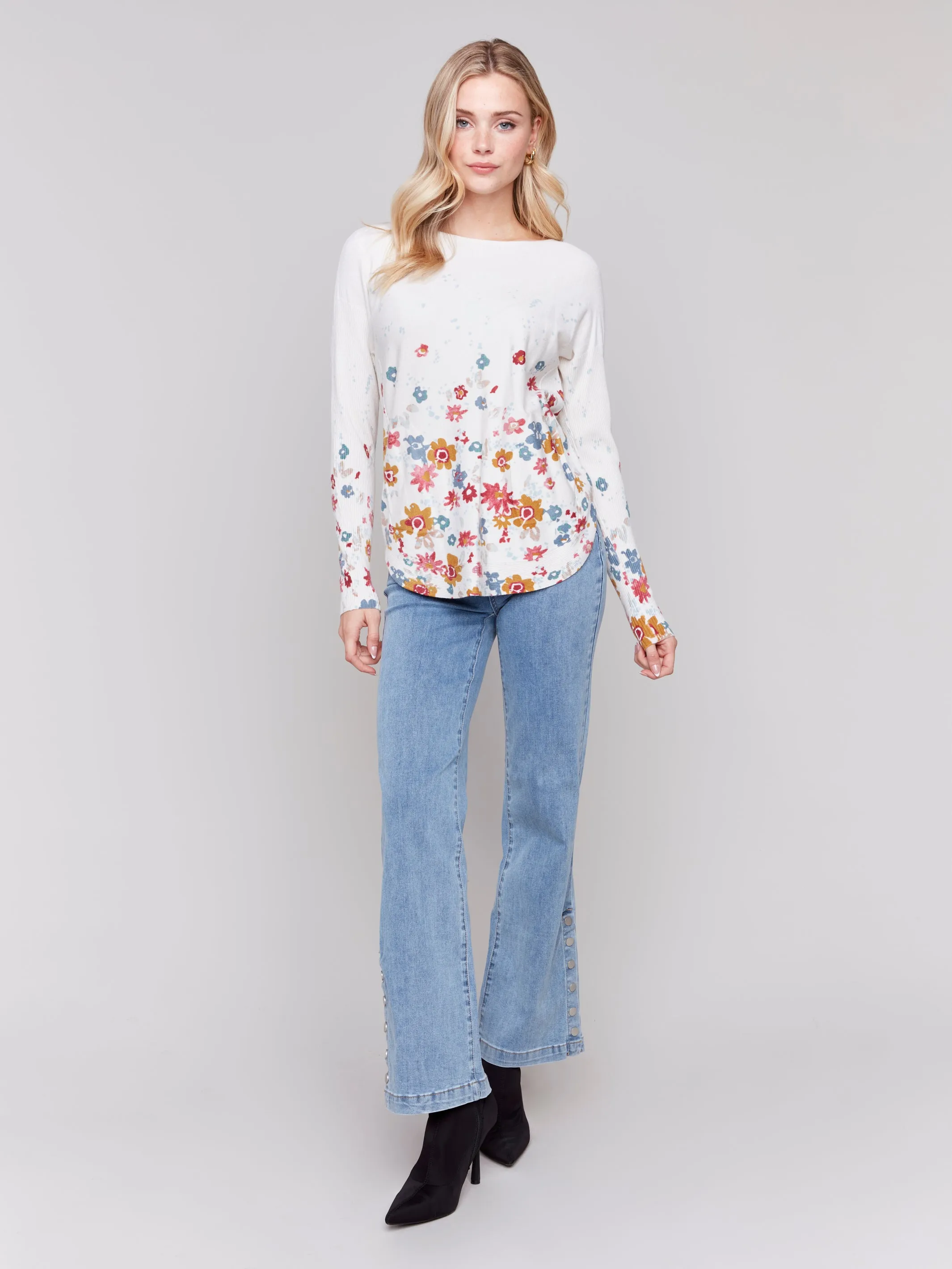 Floral Round Hem Sweater #170
