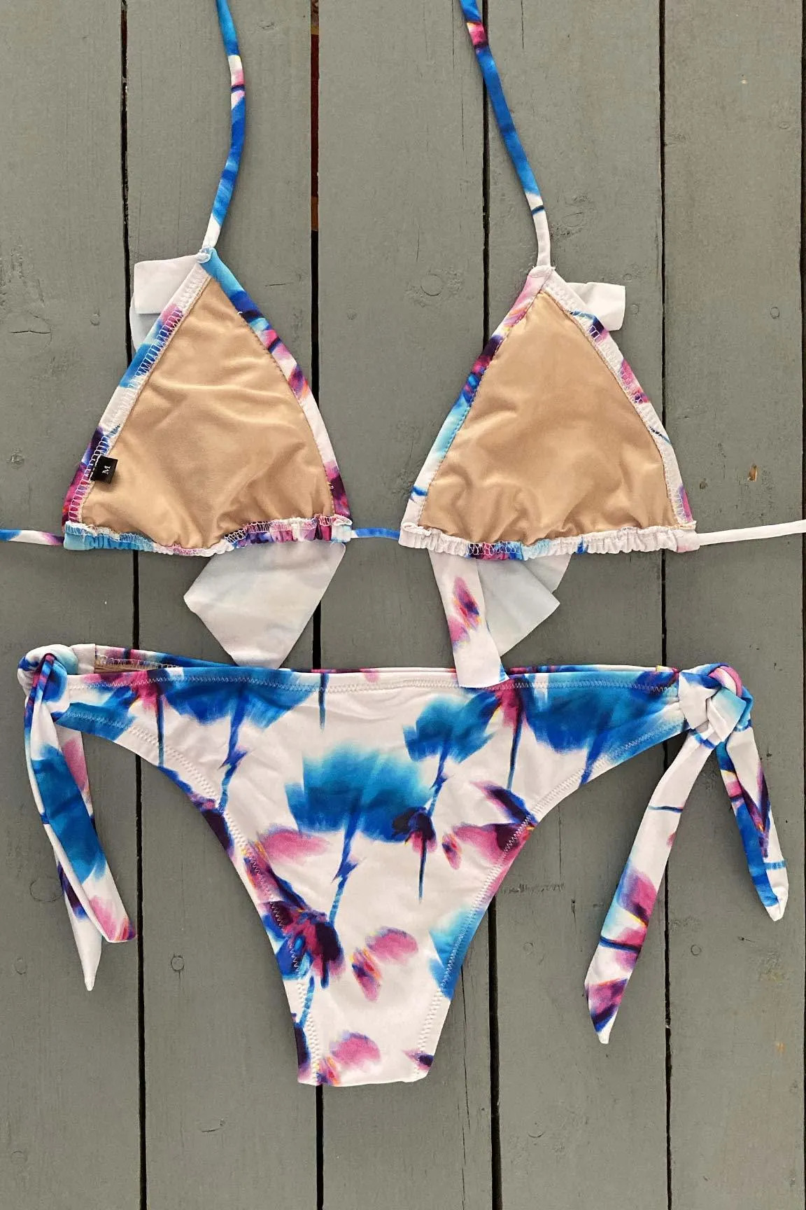 Floral Triangle Bikini Top with Ruffle Accent