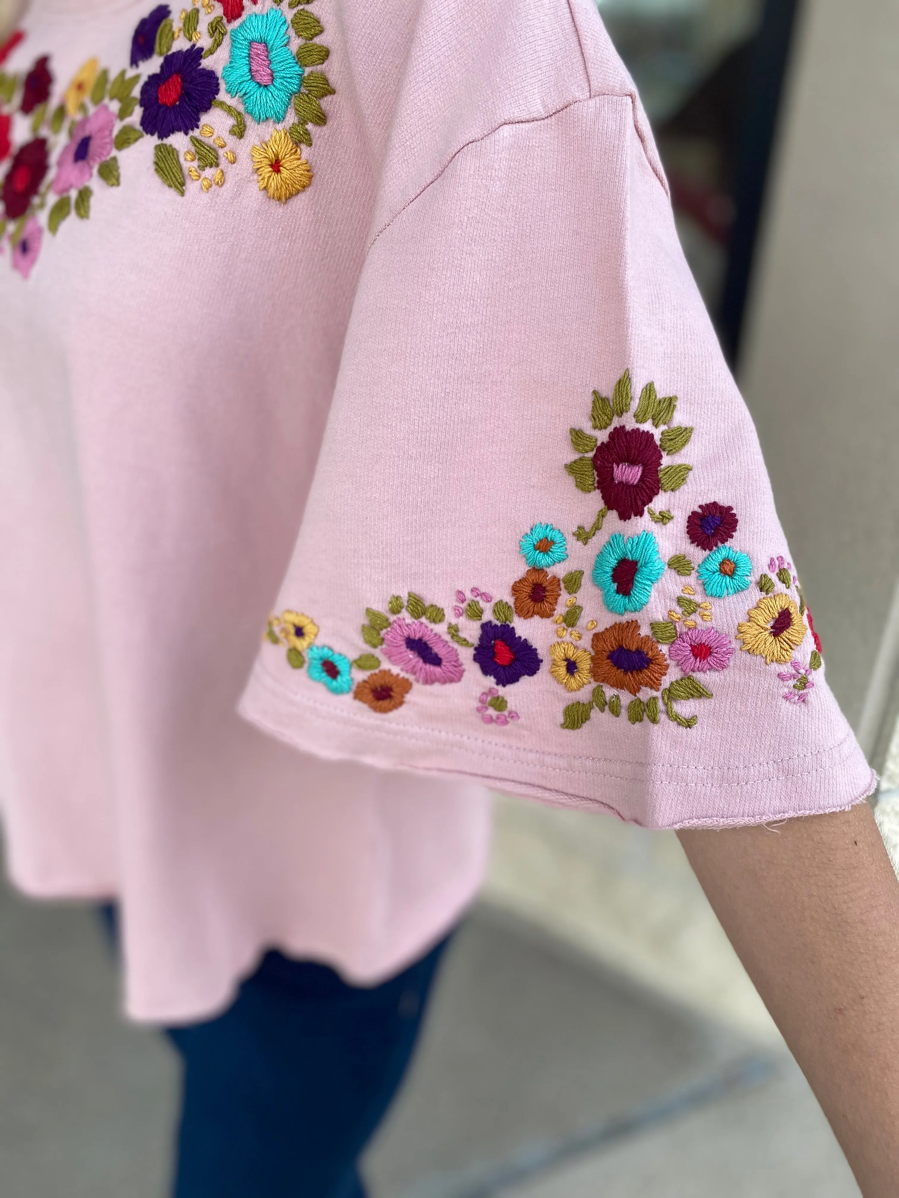 Flutter Sleeve French Terry Embroidered Top