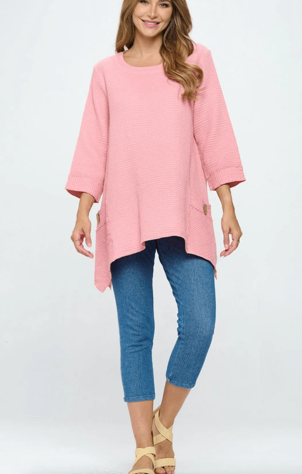 Focus Clothing 3/4 Sleeve Waffle Feather Tunic (FW-135)
